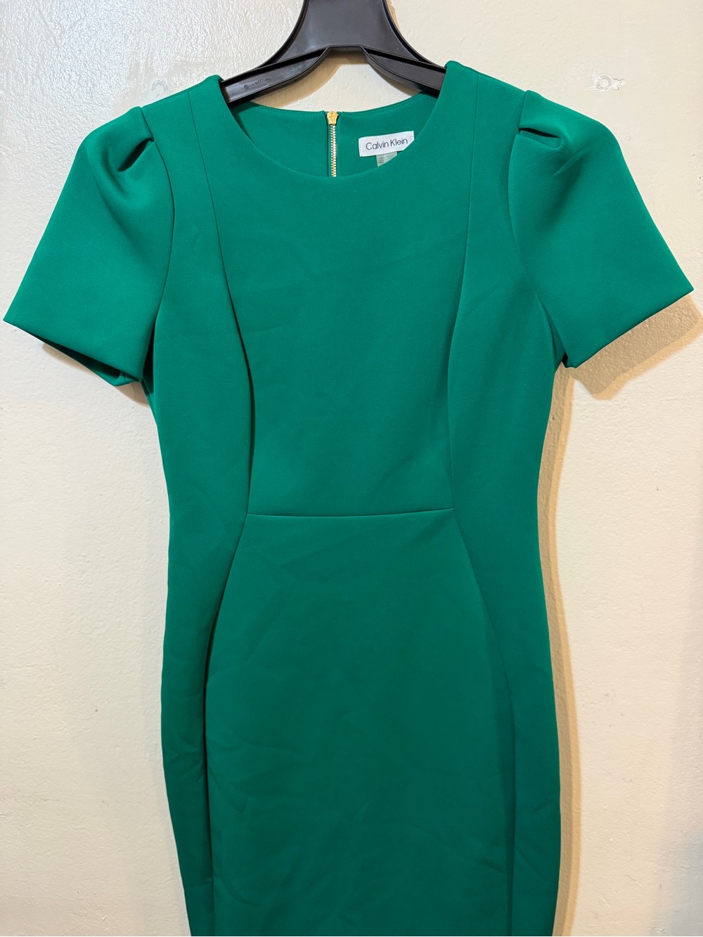 Calvin Klein Emerald Green Short Sleeve Midi Sheath Dress